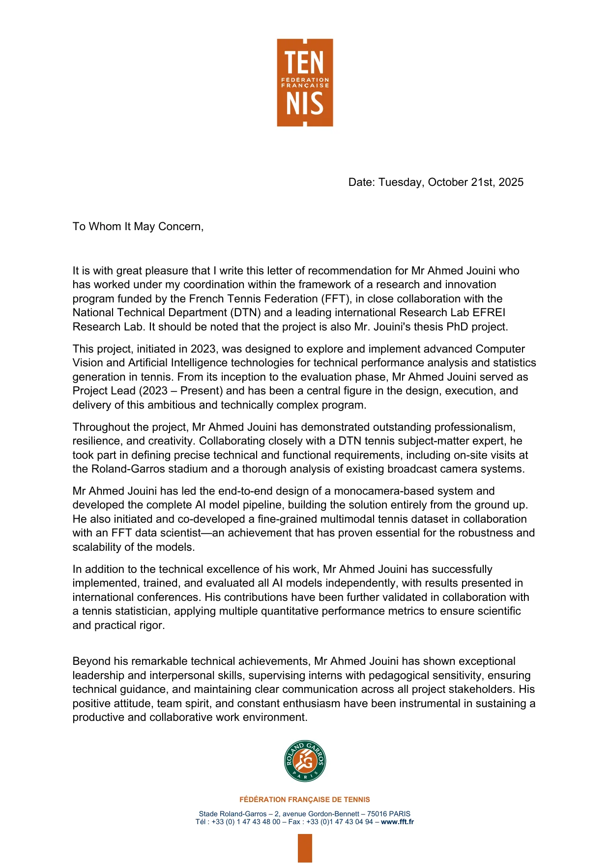 Page 1 of the recommendation letter